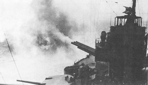 The battleship Pennsylvania bombards Attu