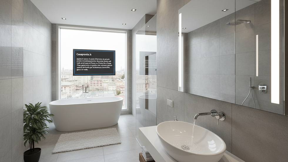 High angle view of a modern bathroom with a functioning faucet