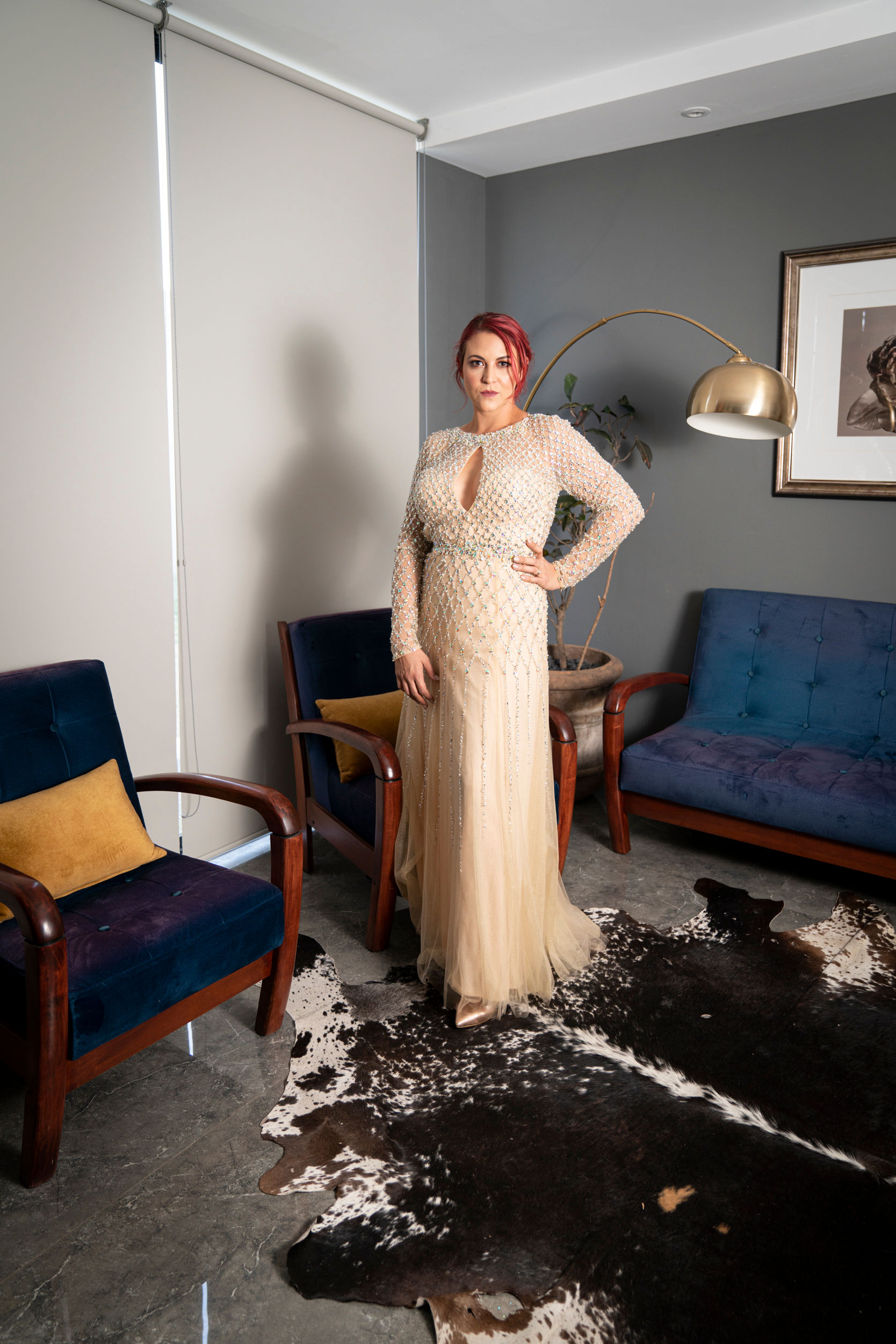 Vestido beige manga larga