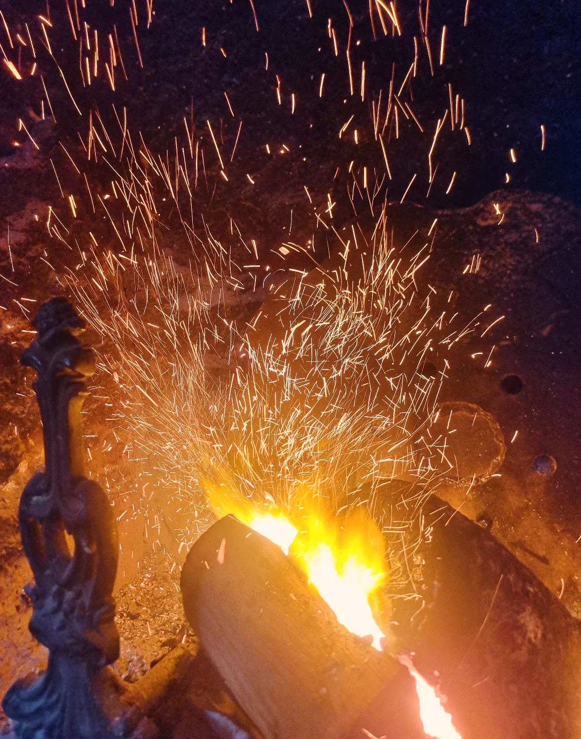 Coffin Sally wood in the fireplace