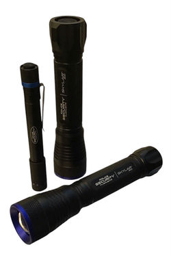 Black with Blue Trim Skylar 800 Police Security Flashlights - x2 Large, x1 Small