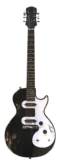 Aged Black and White Wooden Electric Guitar