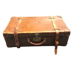 Vintage Brown Leather Suitcase with Buckle Straps