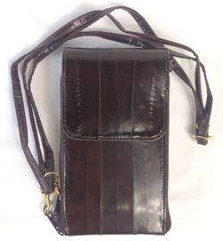 Shiny brown leather purse with cell phone pocket