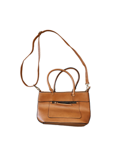 Tan leather bag with gold zipper detail