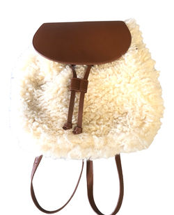 Forever 21 sherpa wool backpack with brown leather straps