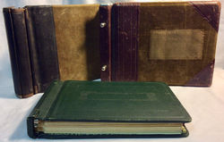 Vintage accountant books. x2 nobuk cover and x1 green leather cover