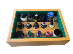 Vintage ink well set in felt lined wood box 14" x 10" x 3.5"