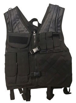 Black Cordura Collared Zip Up Vest with Built In Pouches and Belt Loops