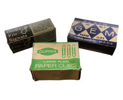 Boxes of vintage paperclips & fasteners