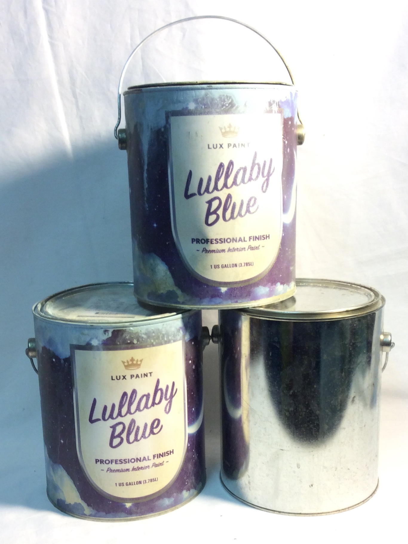 empty paint cans (Lullaby Blue)