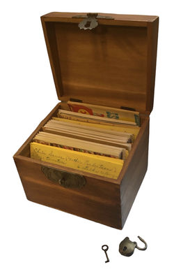 Vintage Wooden Recipe Box with Lock and Key with Recipe Cards