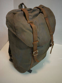 Grey backpack with brown straps
