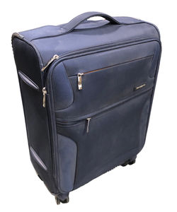 Navy fabric Samsonite carry on with orange accents