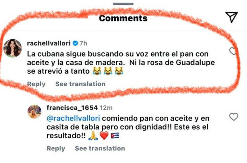 Además, Vallori afirmó que no reconocía a Ancheta como una representante legítima de la mujer cubana. “Será la representante de todos los influencers de Miami y sus amigos, pero de la verdadera mujer cubana, jamás.