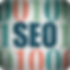 Vintage-style graphic with the word “SEO” centered in bold blue letters, layered over large red, green, and blue numbers resembling binary code in the background.