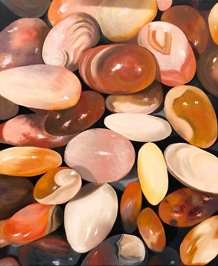 An oil painting of rocks and stones