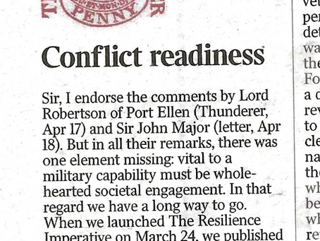 Conflict readiness: Letter to the Editor of The Times, 20 April 2026