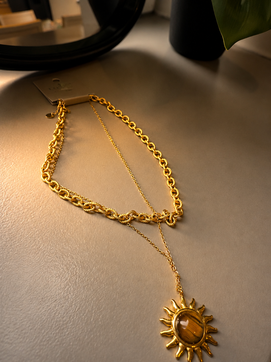 Collier en acier inoxydable Soleil Œil de Tigre