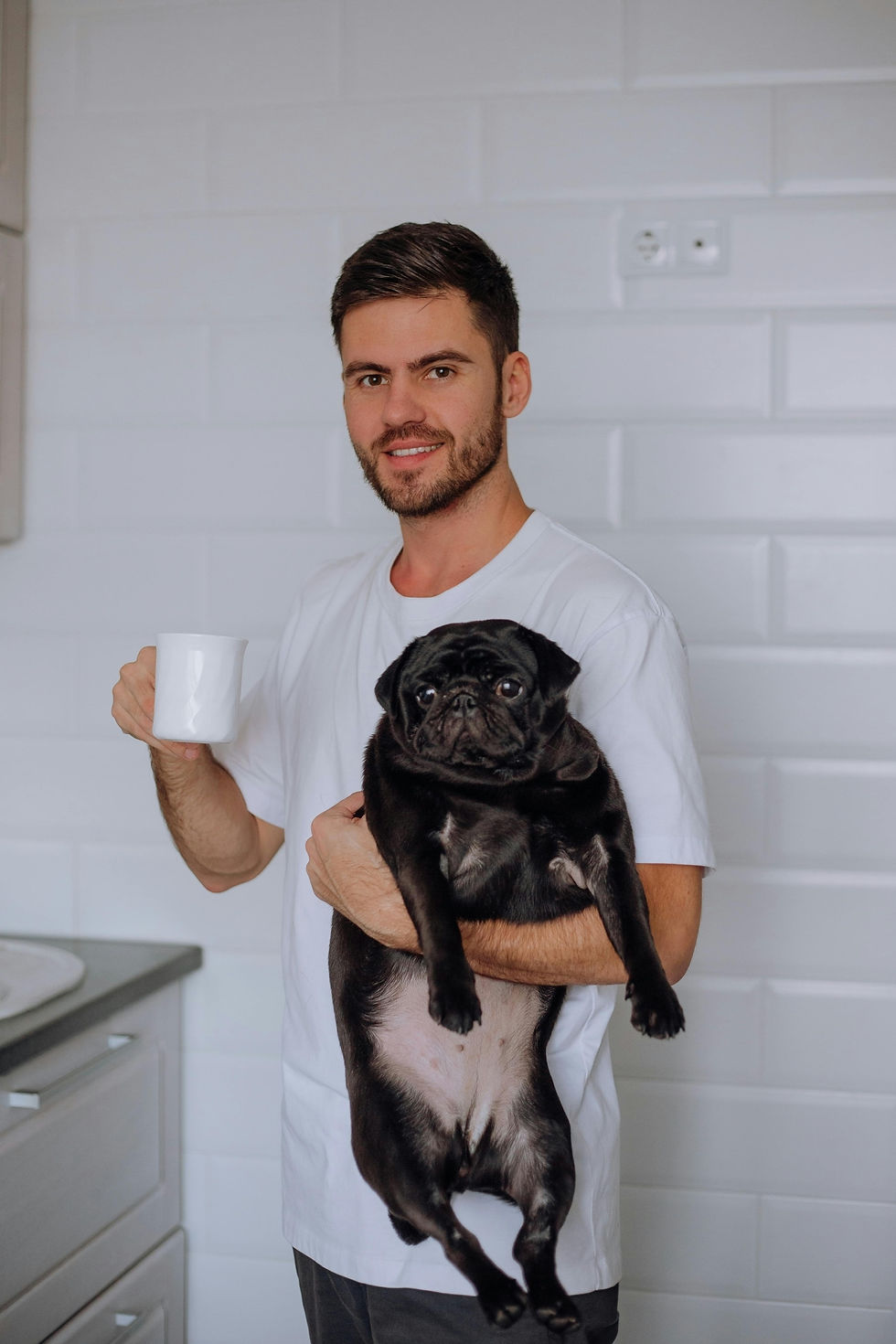 Pug enjoying deeply emotionally bond to household routines, closeness and family companionship