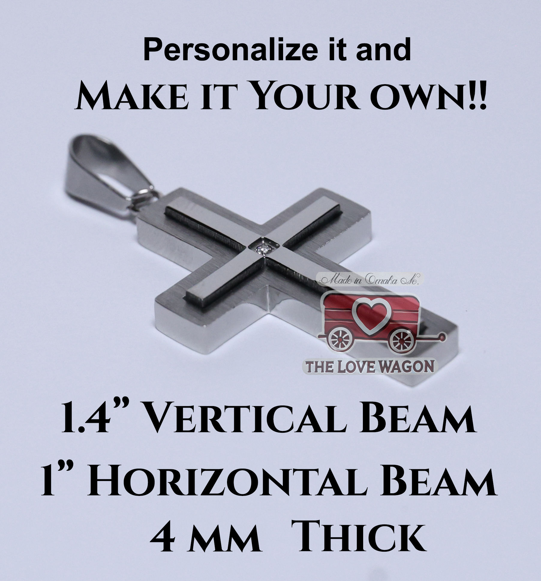 Sleek stainless steel cross pendant with customizable engraving, ideal for gifts for men or women.