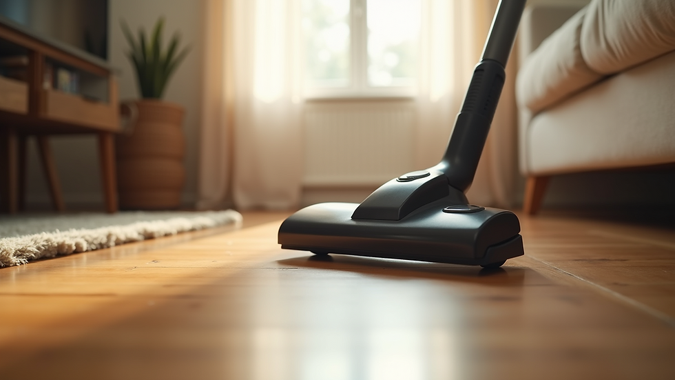 Close-up view of a vacuum cleaner on a hardwood floor