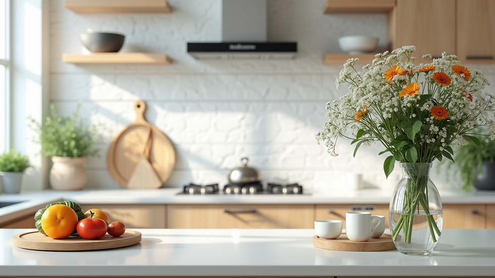 Close-up view of a sparkling clean kitchen countertop
