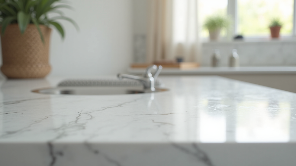 Close-up view of a clean and shiny kitchen countertop after post-construction cleaning