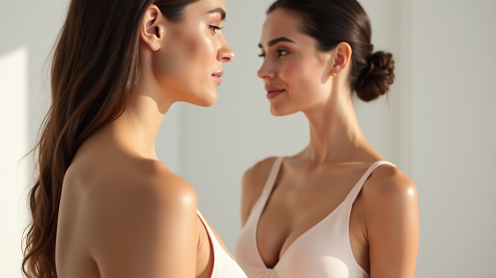 Close-up view of a surgical consultation room with breast enhancement models