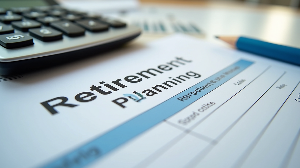 Close-up view of a retirement planning document with a calculator