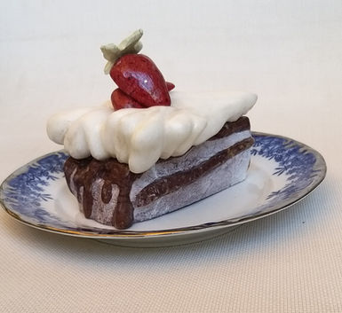 Slice of cake with whipped cream and strawberry by Painter Liora Terkel. Acrylic on Canvas.