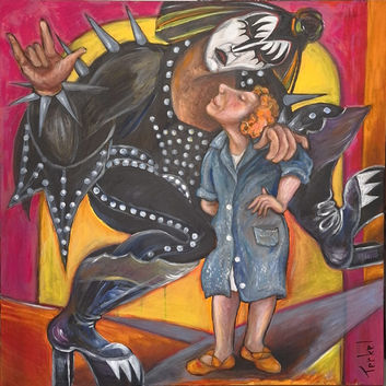 Kiss and Gene Simmons the protector by Painter Liora Terkel. Acrylic on Canvas.