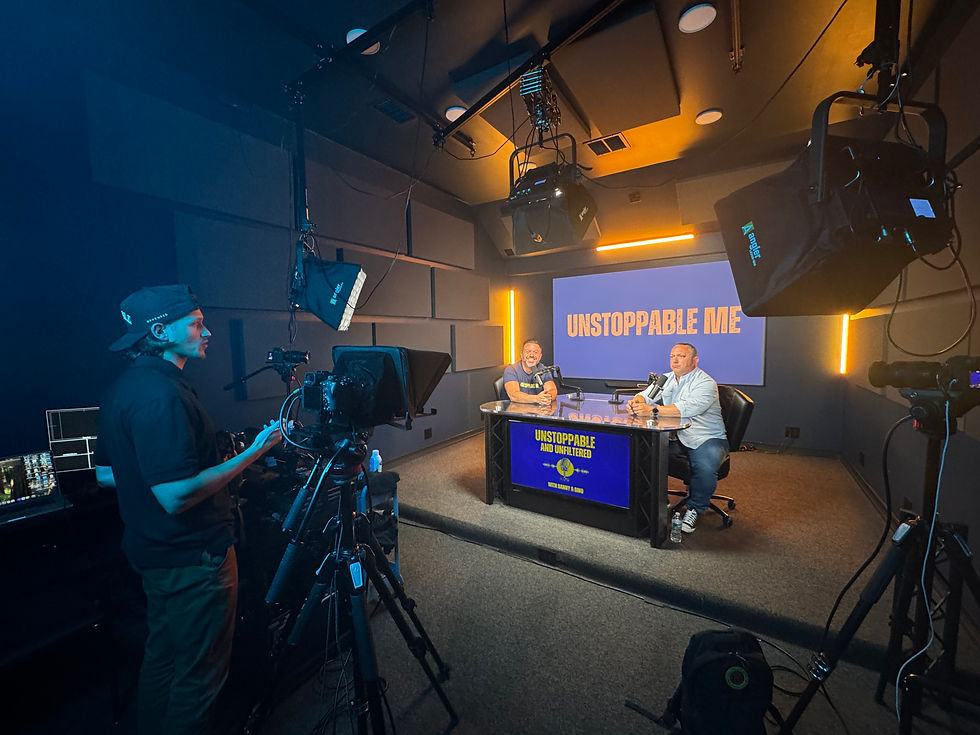 Behind the scenes: Danny Alvarez and Gino Collura host the Unstoppable Me leadership podcast.