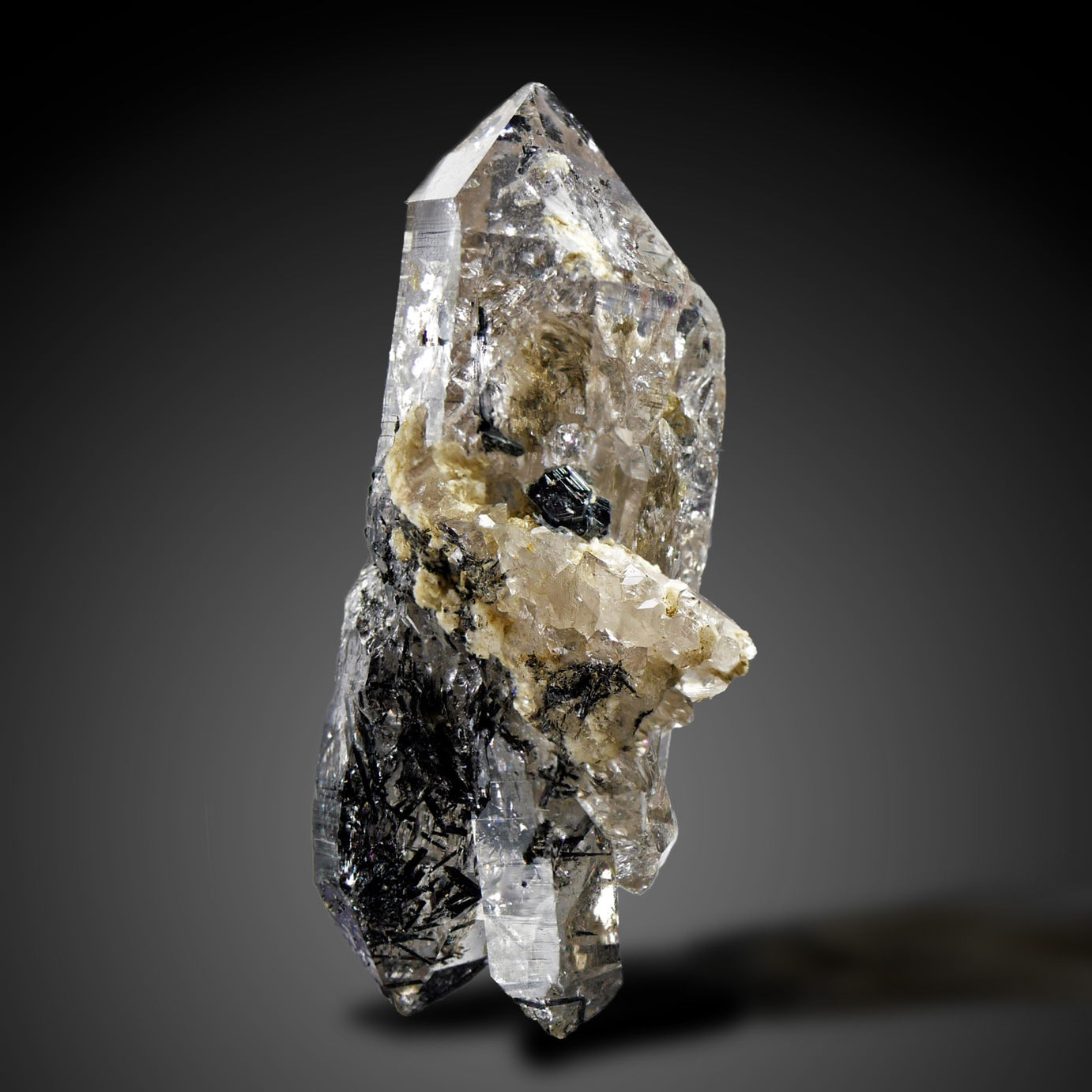 Rock crystal, tourmaline, hematite - Cavradi Gorge, Tujetsch, Sedrun, Switzerland