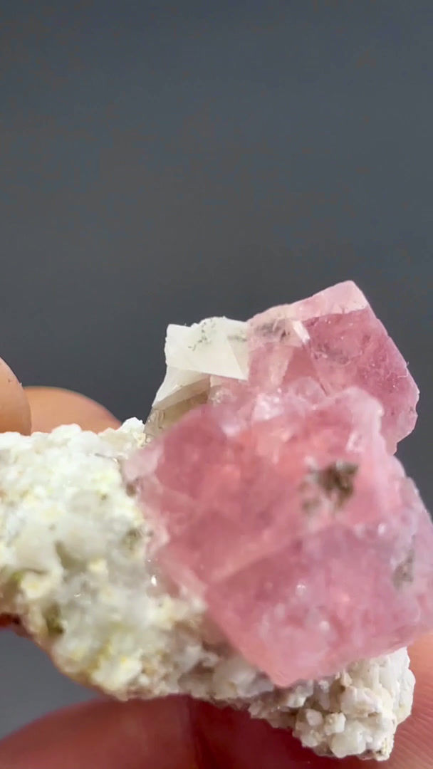 Thumbnail: Rosa Fluorit auf Quarz – Göschener Alp, Uri, Schweiz