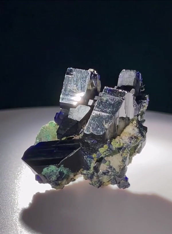 Thumbnail: Azurite on Chrysocolla & Mixite - Tsumeb, Oshikoto Region, Namibia