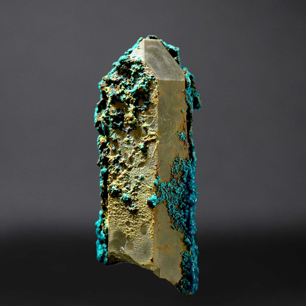Thumbnail: Chrysocolla on Quartz - Tentadora Mine, Huancavelica, Peru