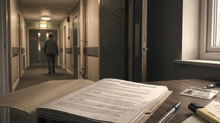 A picture showing a tenant walking away in the background from a regulators desk