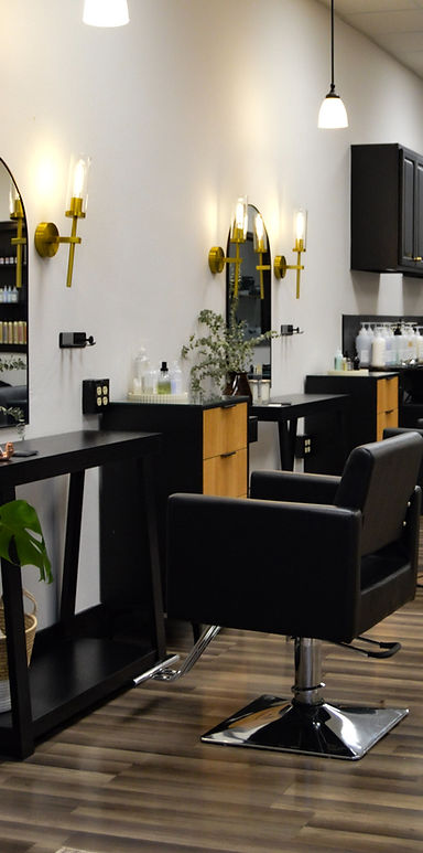 black styling stations in a salon in Meridian, ID