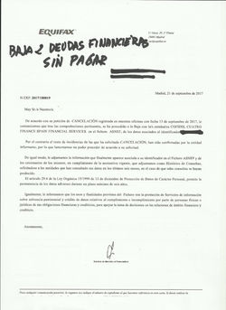 Baja de 2 deudas del Asnef. Septiembre 2017