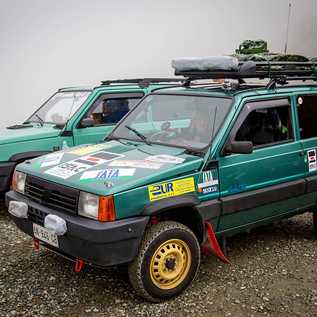 4 x 4 cars heading up to the Col delle Finestre