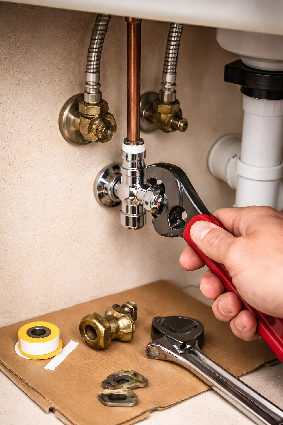 plumber doing shut off valve replacement