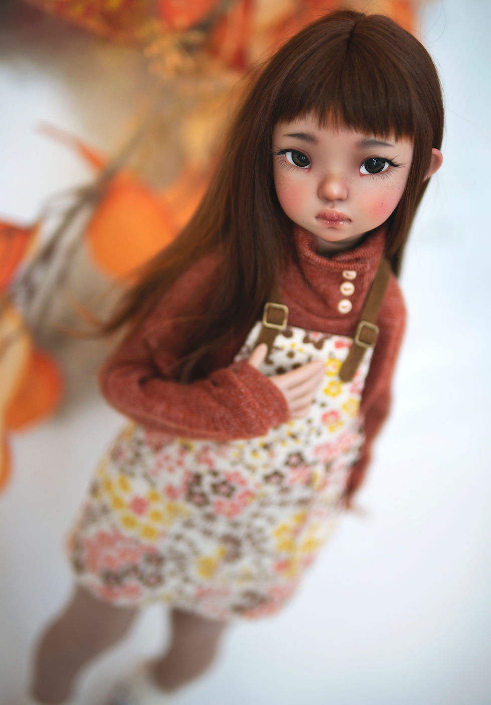 Thumbnail: Ivory Flower Corduroy Overall Dress Set - Dust of Dolls ROZE Body