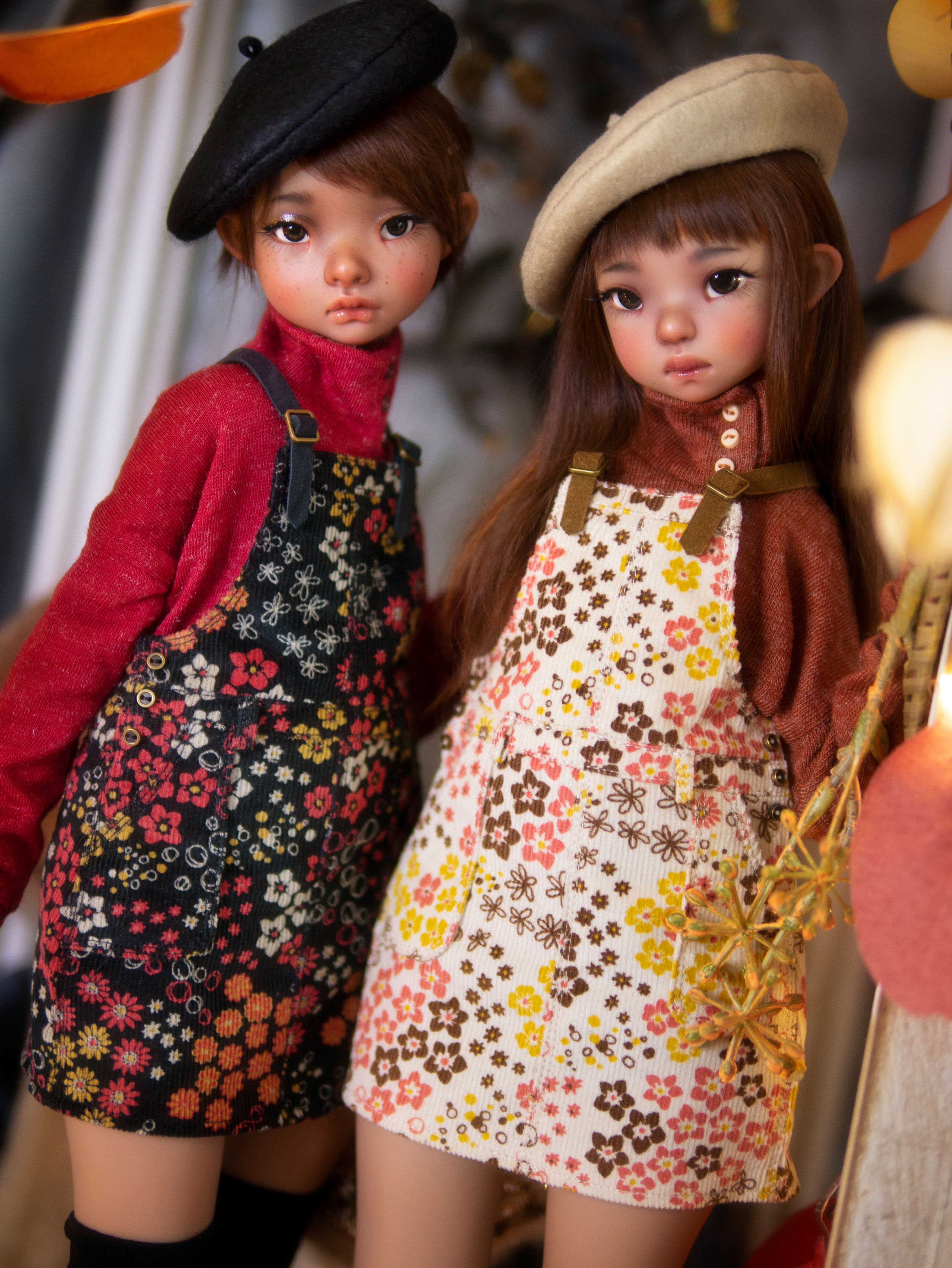 Black Flower Corduroy Overall Dress Set - Dust of Dolls ROZE Body