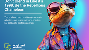 Rebellious chameleon wearing sunglasses, representing individuality in the article “Don’t Blend in Like It’s 1998: Be the Rebellious Chameleon.