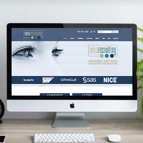 Homepage mockup of Neva Recruiting software industry recruiters website design displayed on a desktop computer