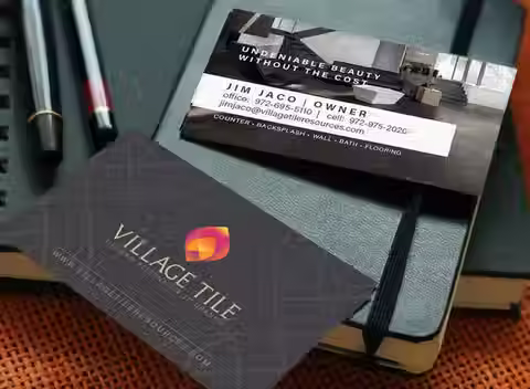 Village Tile logo and business card design for a tile company branding project
