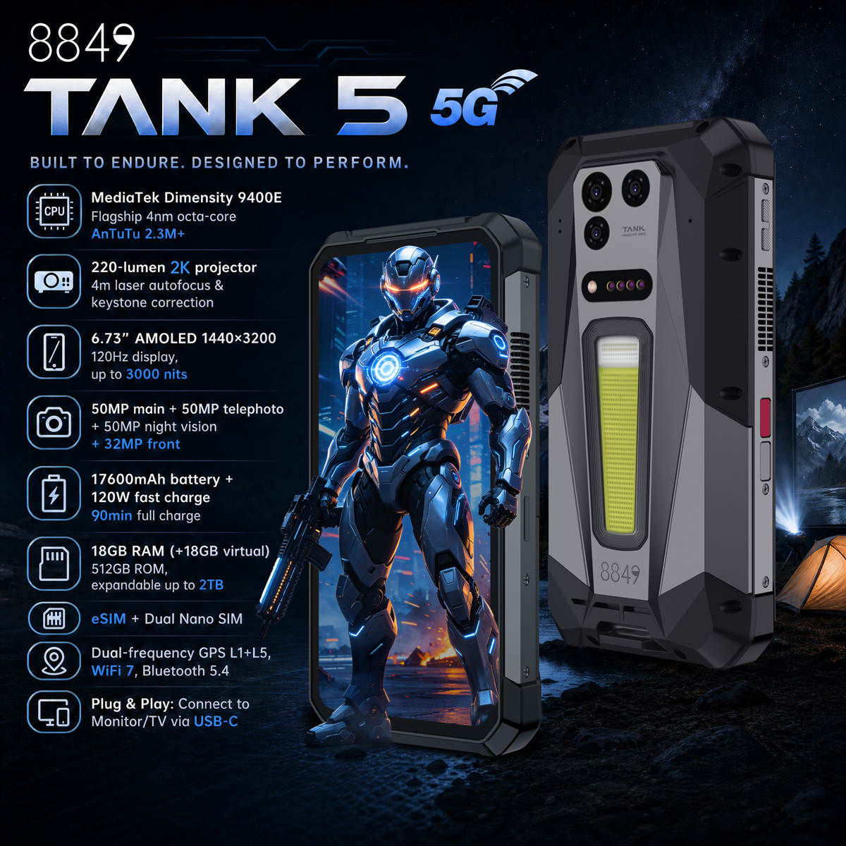 Tank 5 AI 5G Android 16 4M Laser Autofocus Rangefinder & World’s First 2K Cinem