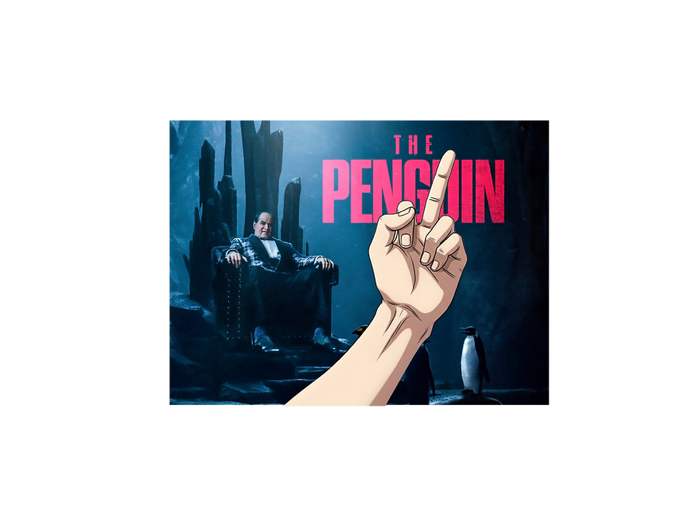 the penguin poster with hand with middle finger out aiming at the name
