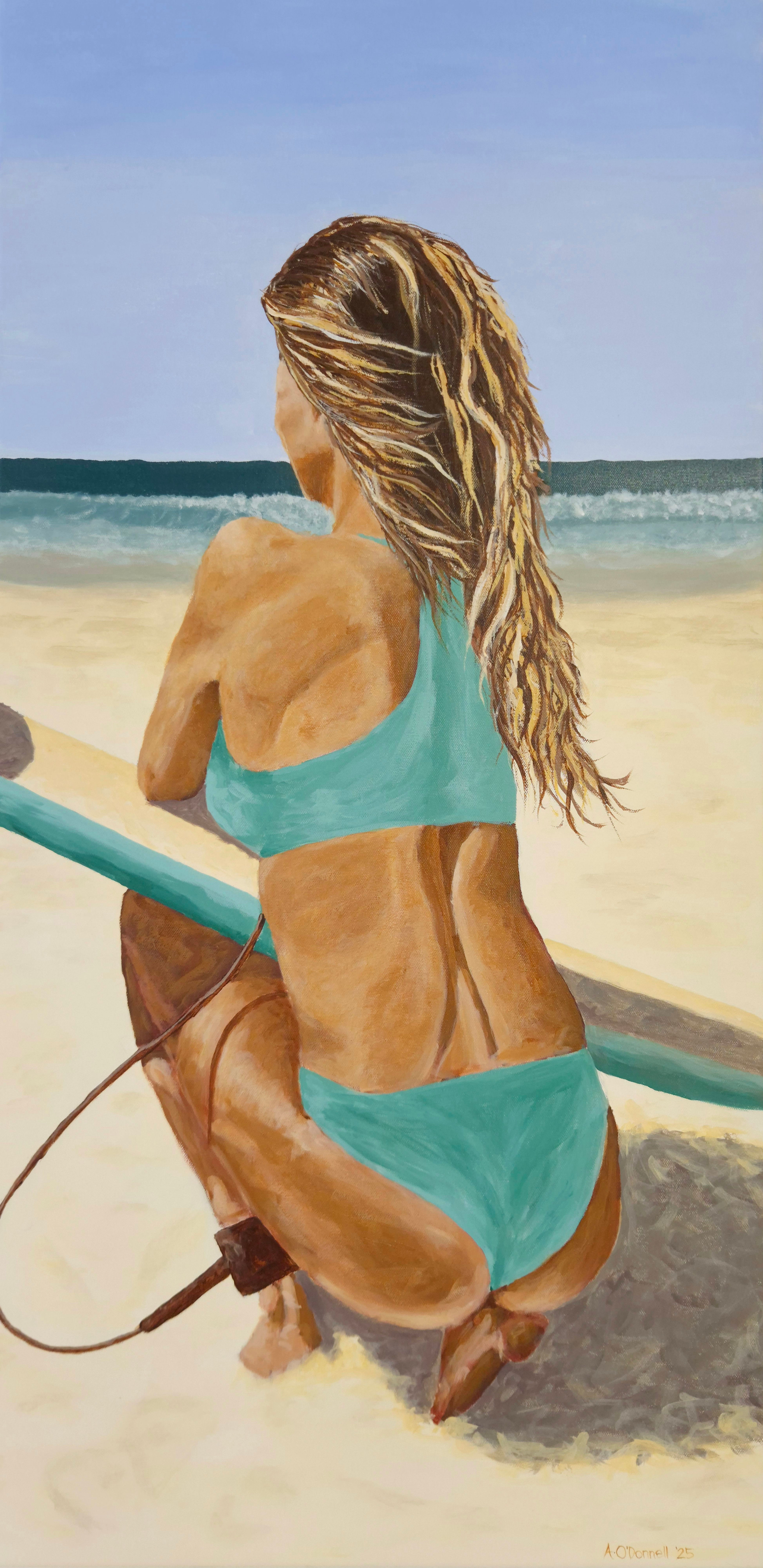 Surfer girl painting, NZ art